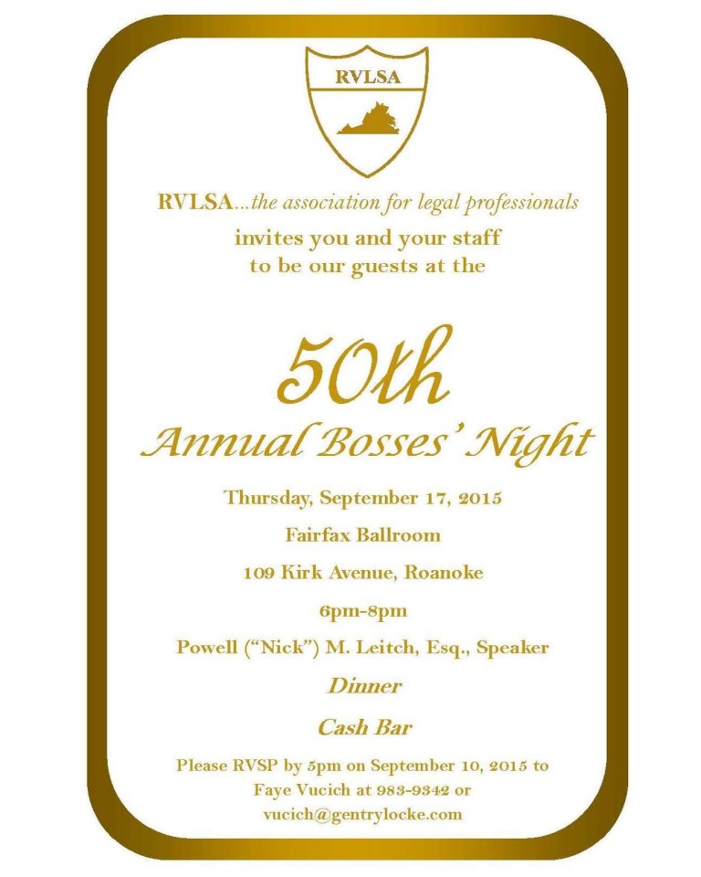 RVLSA Bosses Night Invitation 2015